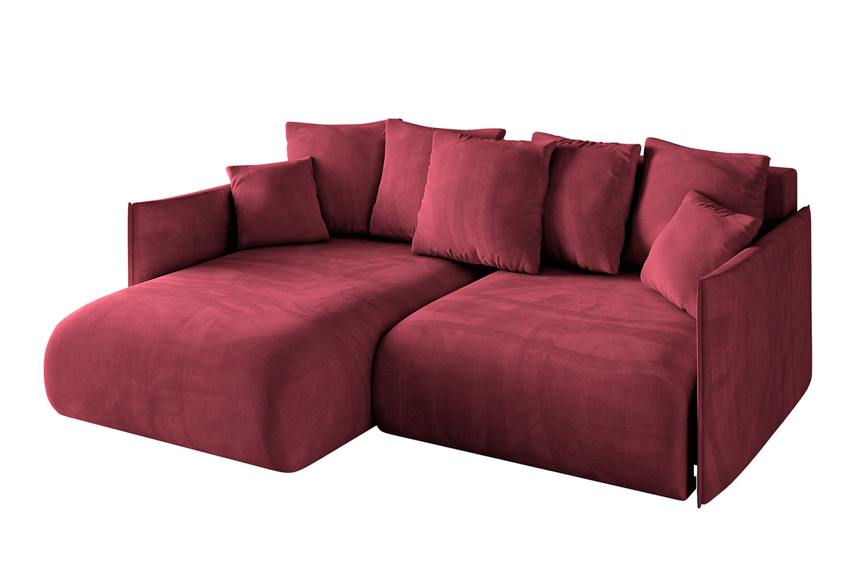 Ecksofa ONESK-L Samt, Bordeauxrot - Dream Velvet 202.11 / Ottomane Links / Mit Schlaffunktion