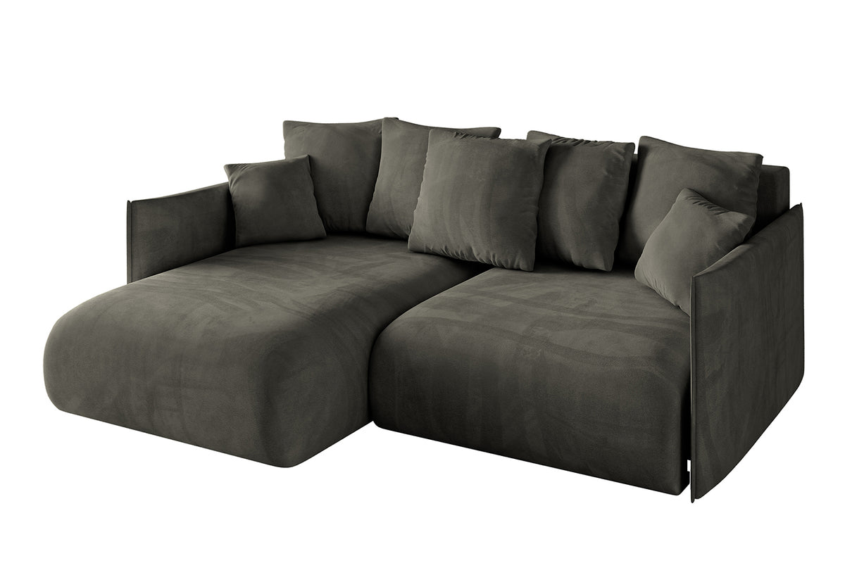 Ecksofa ONESK-L Samt, Schwarz - Dream Velvet 202.12 / Ottomane Links / Mit Schlaffunktion