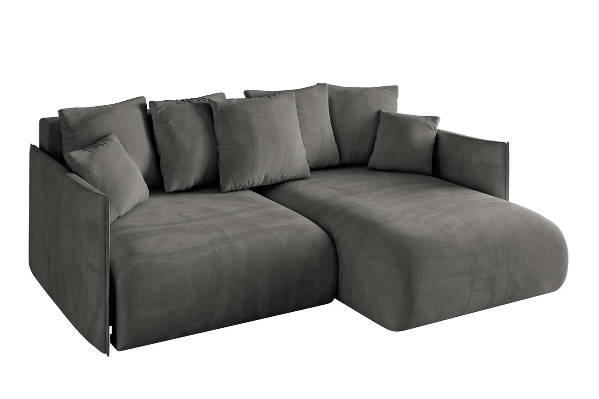 Ecksofa ONESK-L Samt, Dunkelgrau - Dream Velvet 202.13 / Ottomane Rechts / Mit Schlaffunktion
