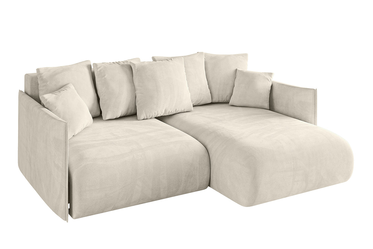 Ecksofa ONESK-L Samt, Beige - Paros 01 / Ottomane Rechts / Mit Schlaffunktion