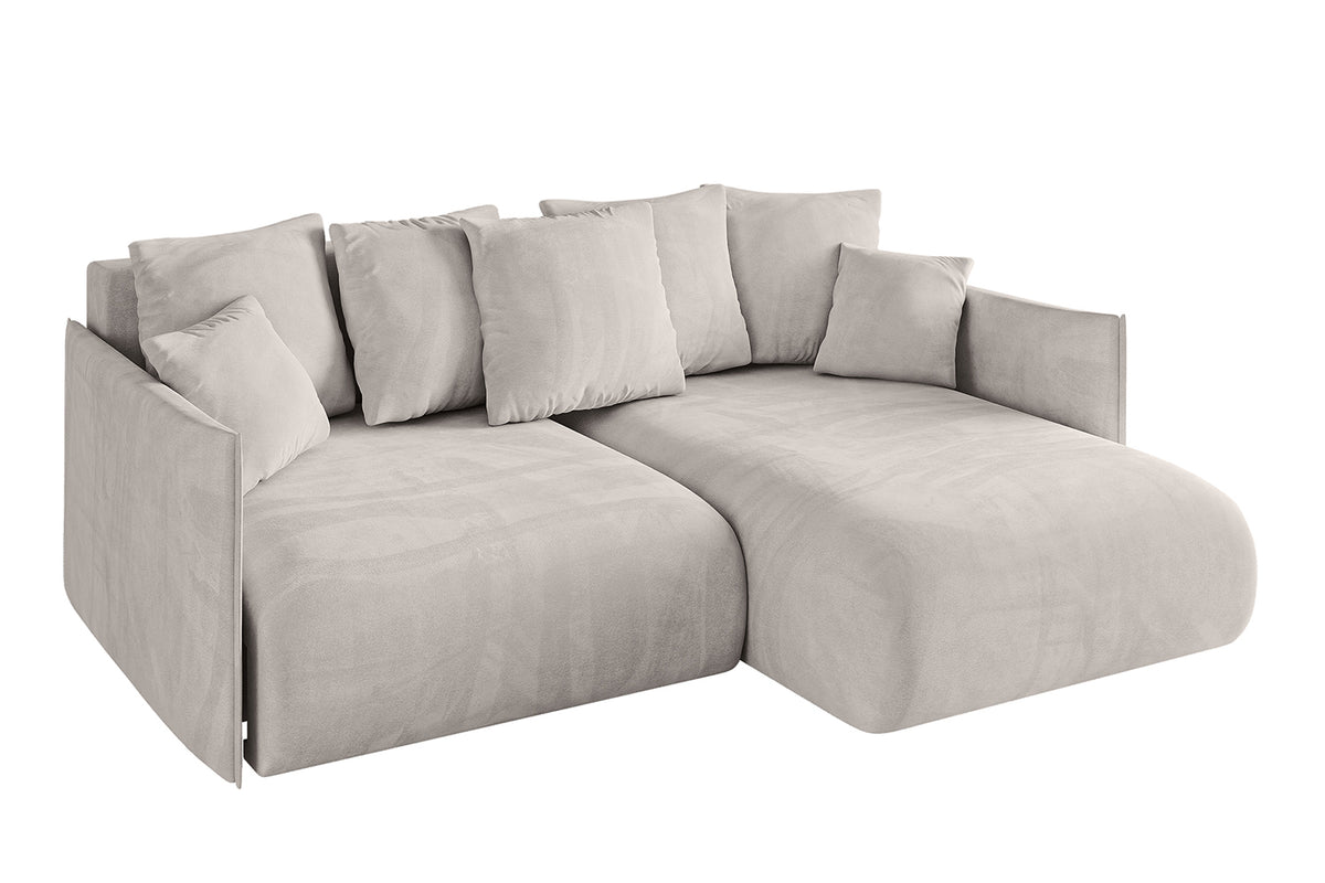 Ecksofa ONESK-L Samt, Hellbraun - Paros 02 / Ottomane Rechts / Mit Schlaffunktion