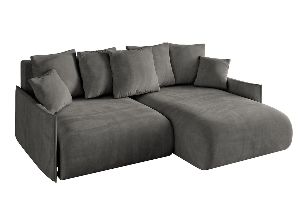 Narożnik ONESK-L-v1 welur, Ciemnoszary - Dream Velvet 202.13 / Otomana z prawej / Z funkcją spania