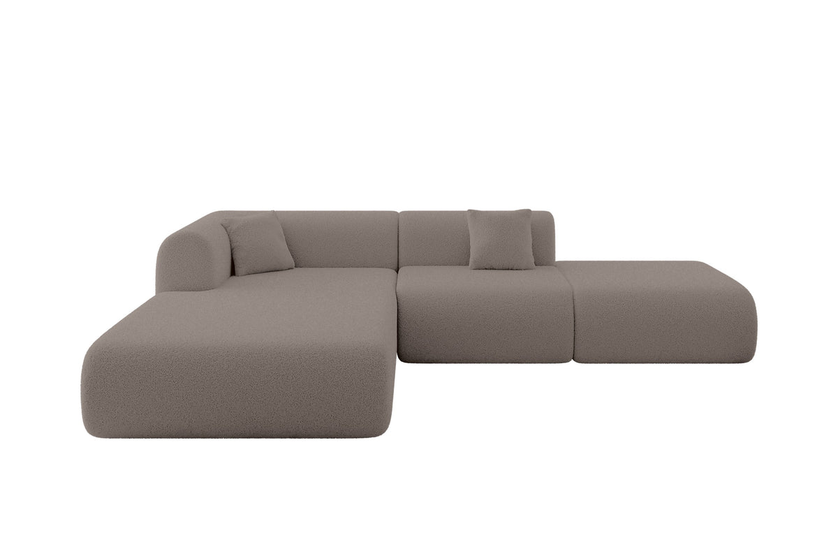 Narożnik OVLY-L Bouclé, Brązowy - Quelle 20 / Otomana z lewej / Bez funkcji spania