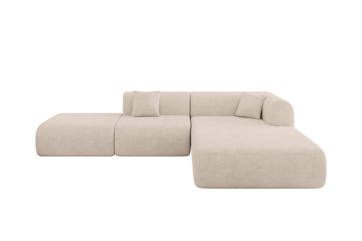 Ecksofa OVLY-L Samt, Beige - Dream Velvet 202.02 / Ottomane Rechts / Ohne Schlaffunktion