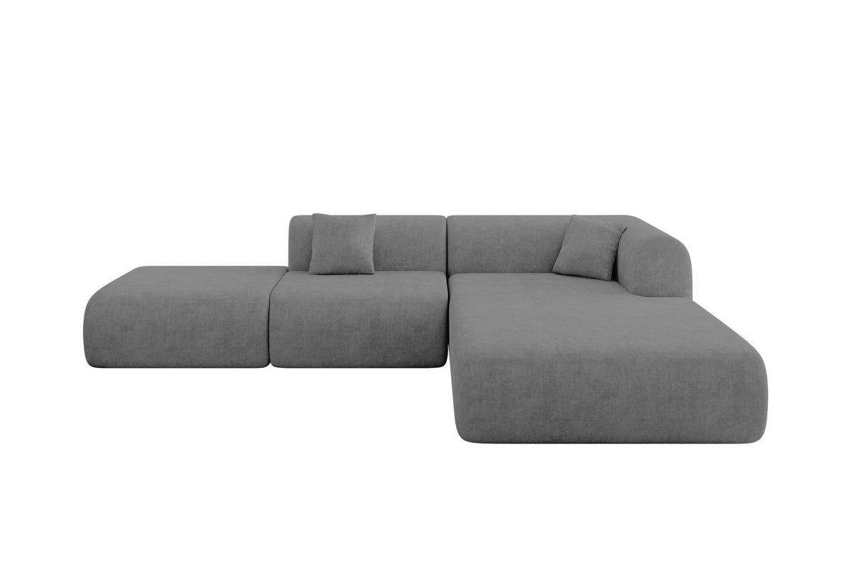 Ecksofa OVLY-L Samt, Grau - Dream Velvet 202.17 / Ottomane Rechts / Ohne Schlaffunktion