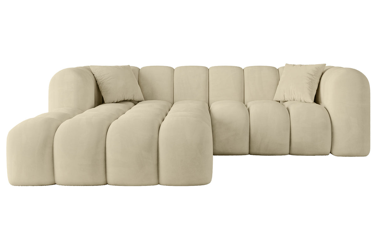 Ecksofa OLEA-L1 Samt, Beige - Dream Velvet 202.02 / Ottomane Links / Ohne Schlaffunktion