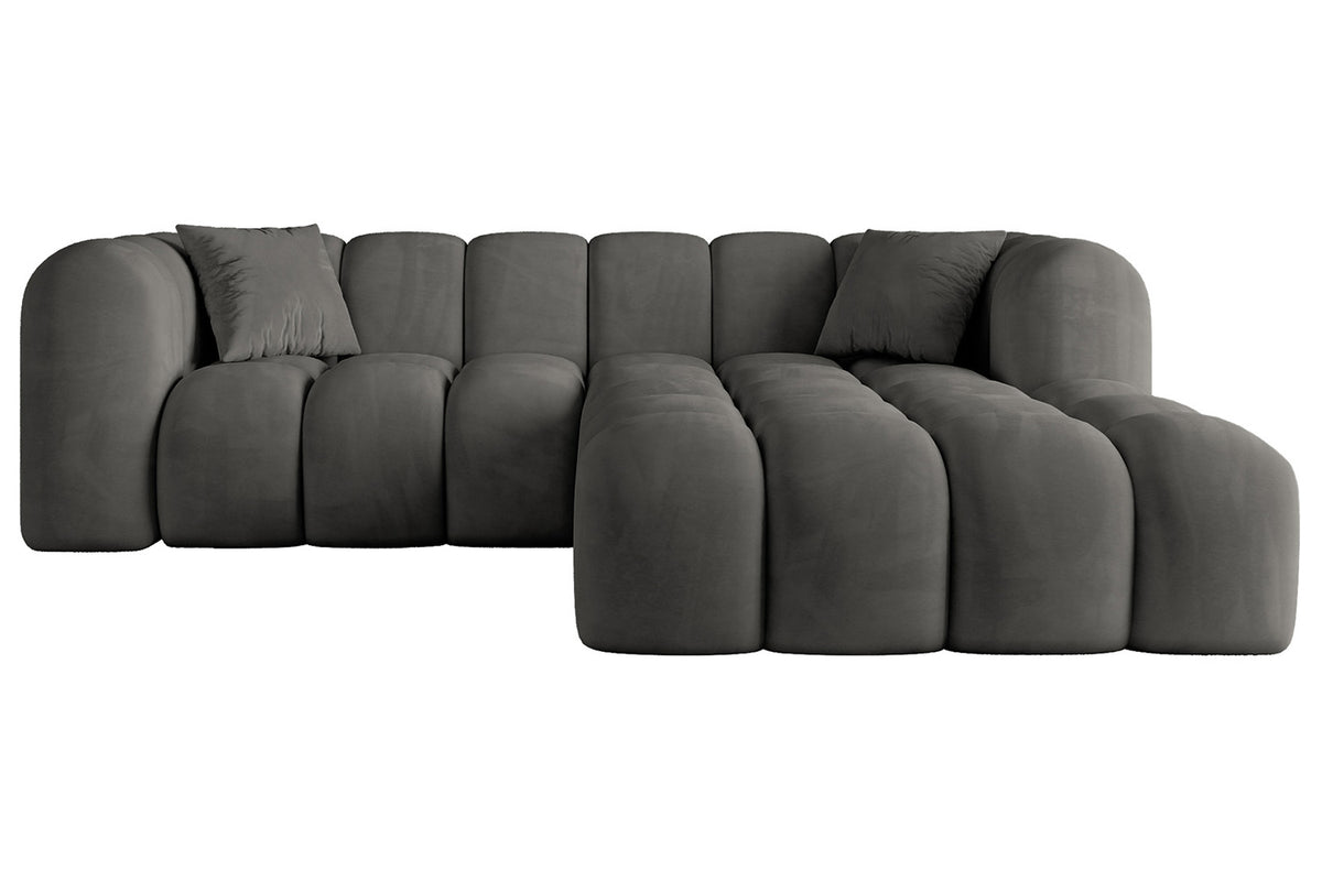 Ecksofa OLEA-L1 Samt, Dunkelgrau - Dream Velvet 202.13 / Ottomane Rechts / Ohne Schlaffunktion