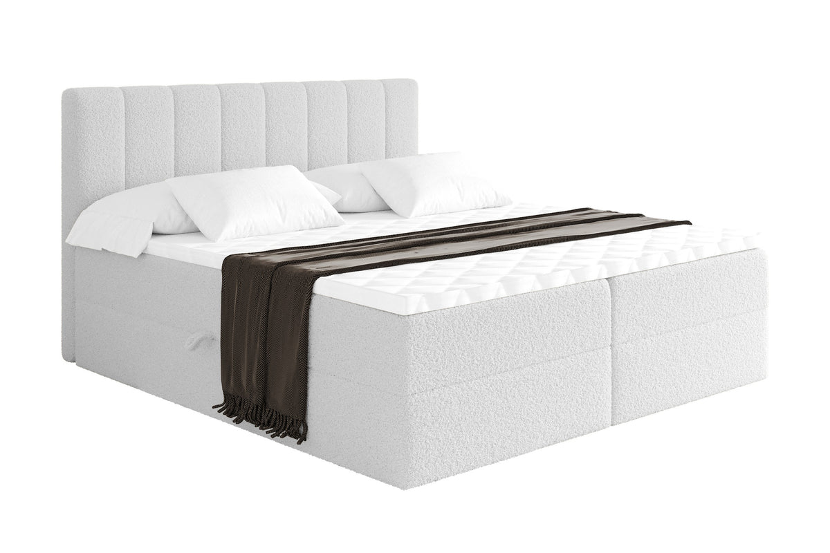 Boxbett OTTA Bouclé, Weiß - Quelle 01 / 120x200 cm / H3