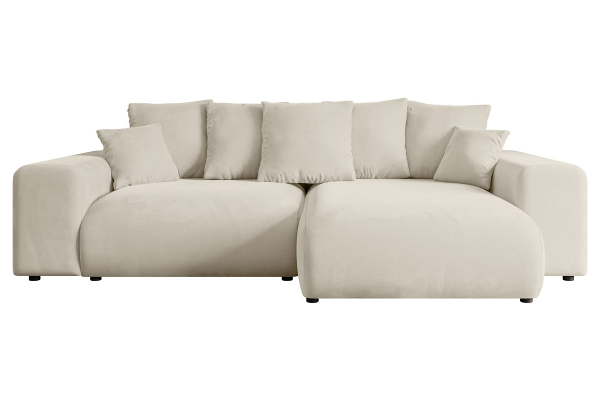Ecksofa ESKAR-L Samt, Beige - Paros 01 / Ottomane Rechts / Mit Schlaffunktion