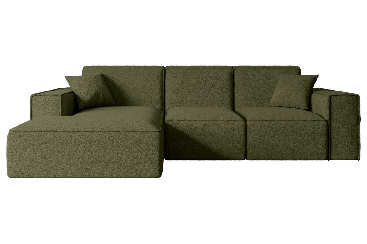 Narożnik SERRA-L Bouclé, Zielony - Quelle 38 / Otomana z lewej / Bez funkcji spania