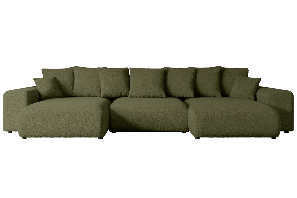 Wohnlandschaft ESKAR-U Bouclé, Grün - Quelle 38 / U-Form / Mit Schlaffunktion