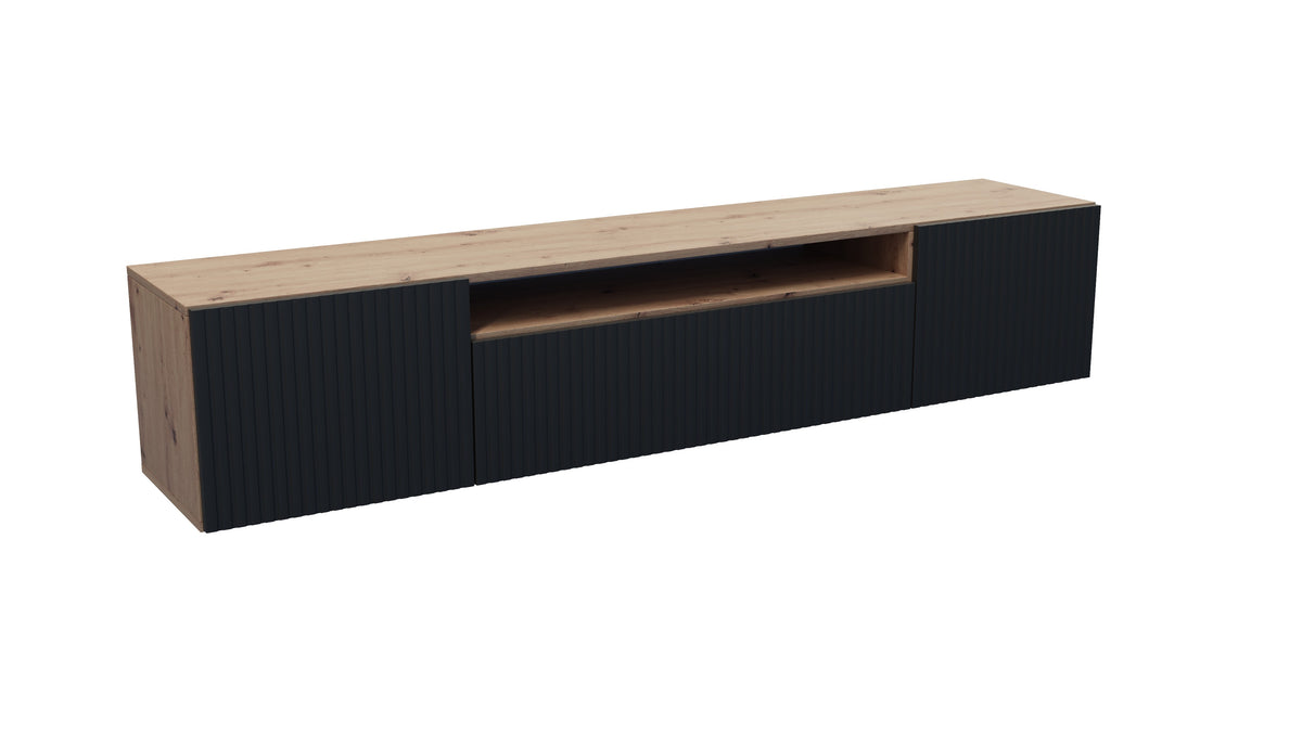 Lowboard TILO offen, Braun/Schwarz / 200 cm / Hängend