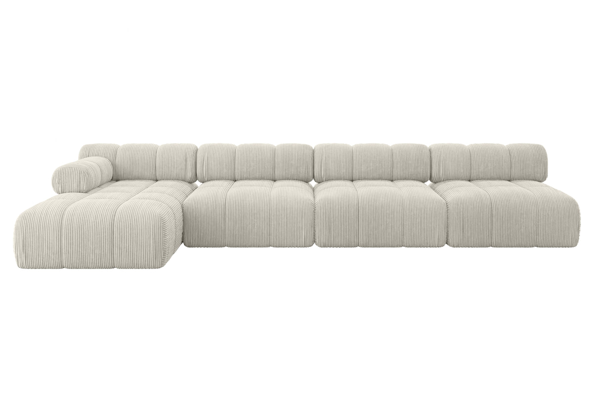 Ecksofa RAZON-L3 Cord, Creme - Poso 100 / Ottomane Links / Ohne Schlaffunktion