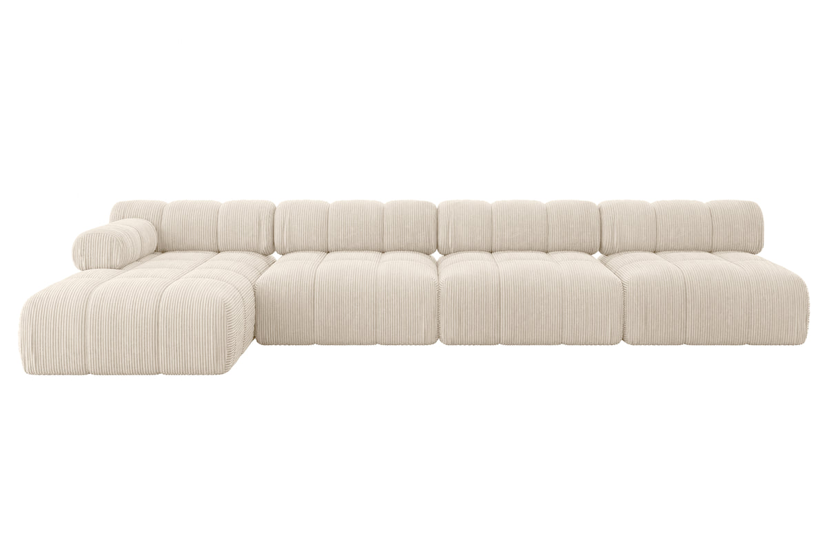 Ecksofa RAZON-L3 Cord, Beige - Poso 105 / Ottomane Links / Ohne Schlaffunktion