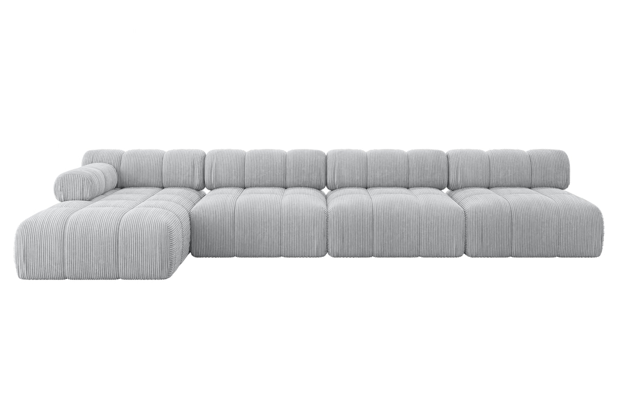 Ecksofa RAZON-L3 Cord, Grau - Poso 110 / Ottomane Links / Ohne Schlaffunktion