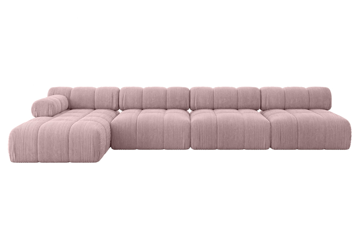 Ecksofa RAZON-L3 Cord, Rosa - Poso 145 / Ottomane Links / Ohne Schlaffunktion