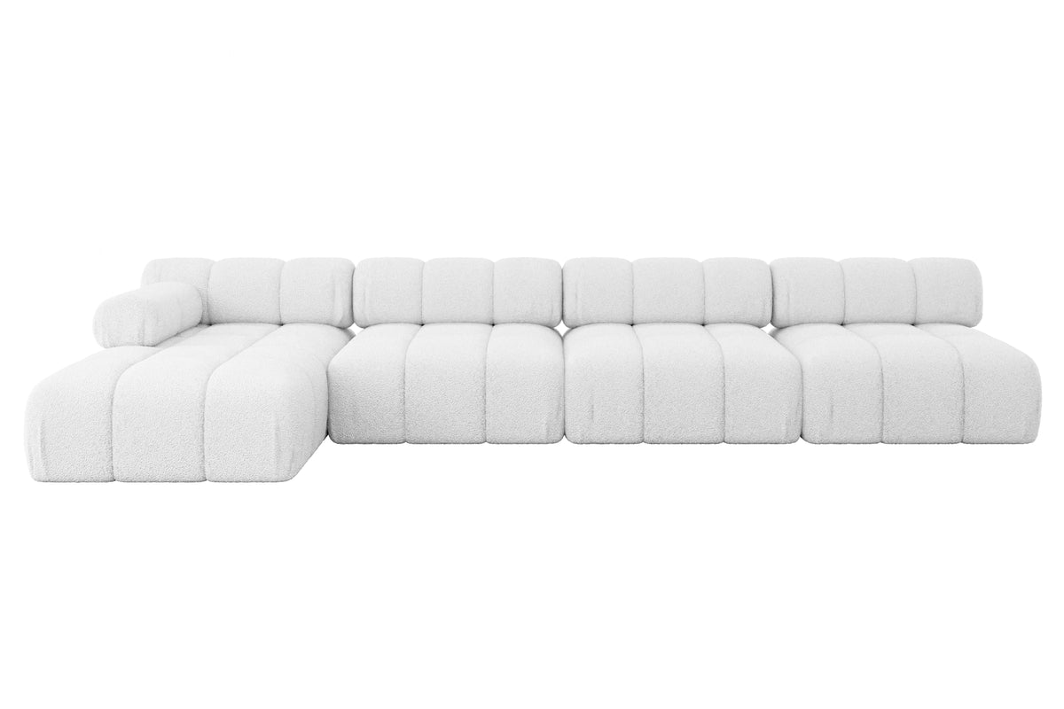 Ecksofa RAZON-L3 Bouclé, Weiß - Quelle 01 / Ottomane Links / Ohne Schlaffunktion