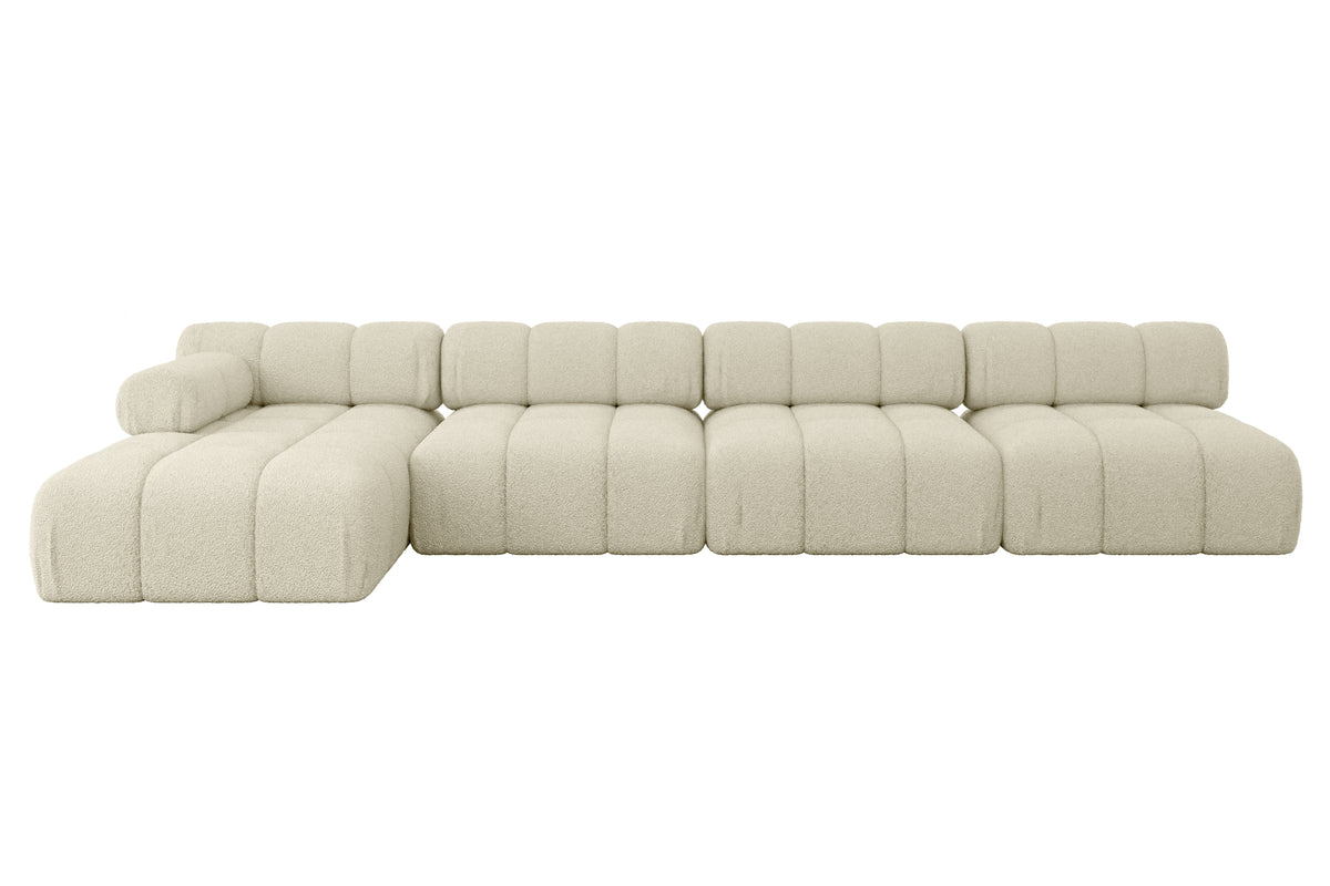 Ecksofa RAZON-L3 Bouclé, Beige - Quelle 02 / Ottomane Links / Ohne Schlaffunktion