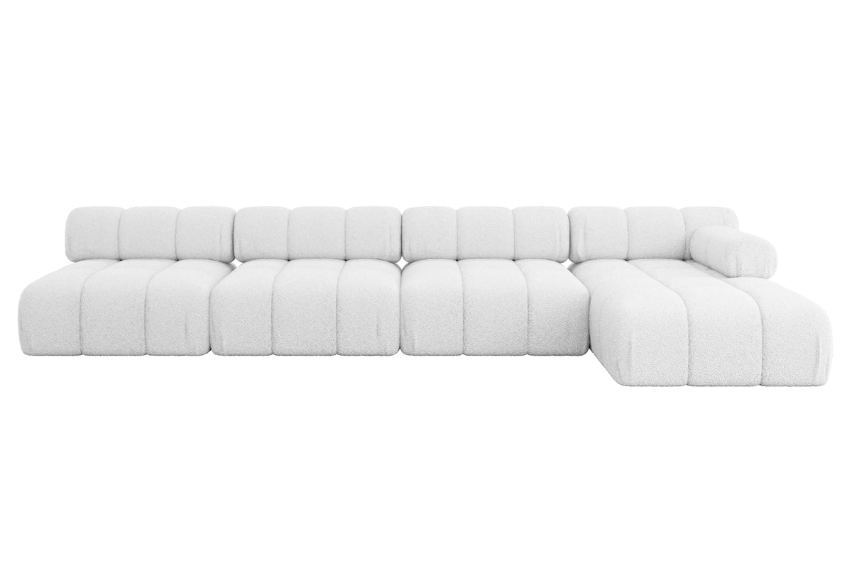 Ecksofa RAZON-L3 Bouclé, Weiß - Quelle 01 / Ottomane Rechts / Ohne Schlaffunktion