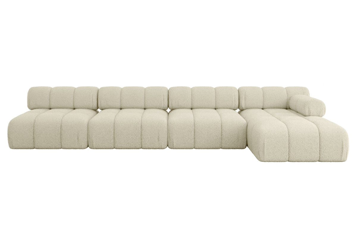 Ecksofa RAZON-L3 Bouclé, Beige - Quelle 02 / Ottomane Rechts / Ohne Schlaffunktion