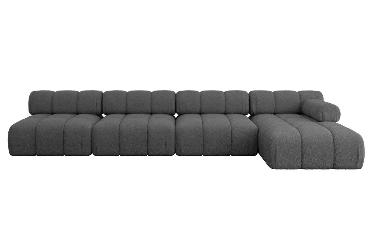 Ecksofa RAZON-L3 Bouclé, Grau - Quelle 92 / Ottomane Rechts / Ohne Schlaffunktion