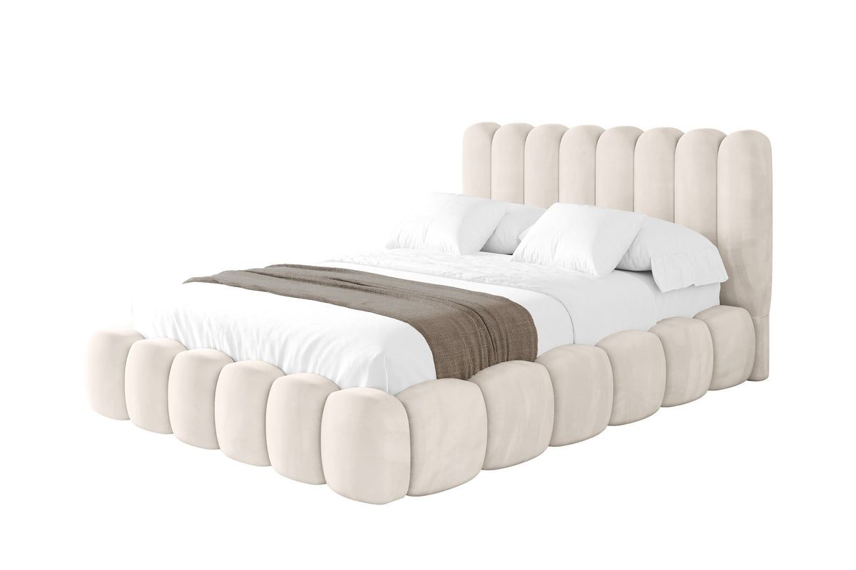 Polsterbett SENA Samt, Beige - Casablanca 2301 / 140x200 cm / Mit Matratze