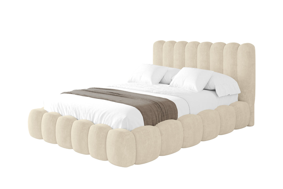 Polsterbett SENA Samt, Beige - Monolith 04 / 140x200 cm / Mit Matratze