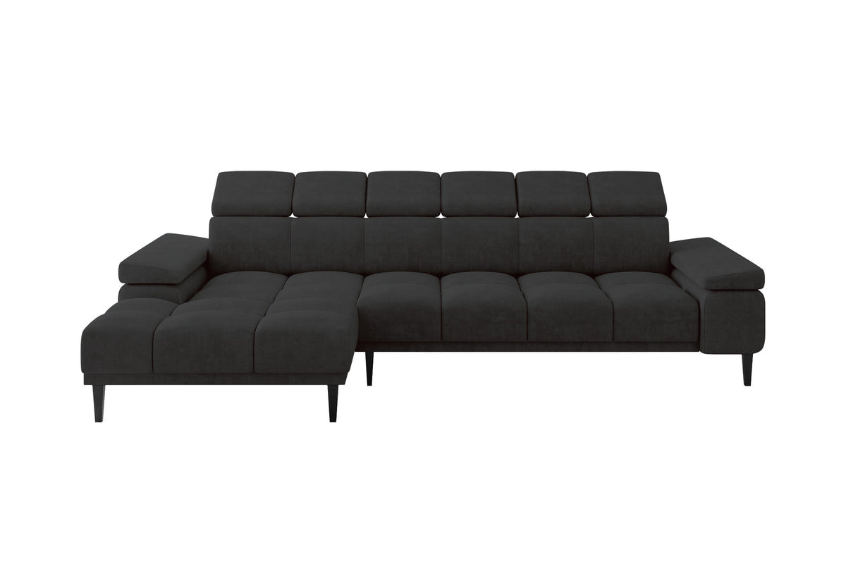Narożnik SERI welur, Czarny - Dream Velvet 202.12 / Otomana z lewej / Bez funkcji spania