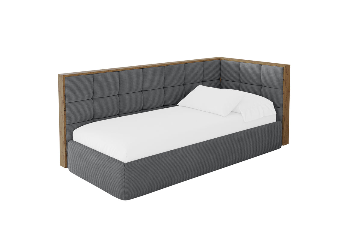 Łóżko młodzieżowe SOVY sztruks lewostronne, Ciemnoszary - Poso 115 / 80x200 cm / Bez materaca