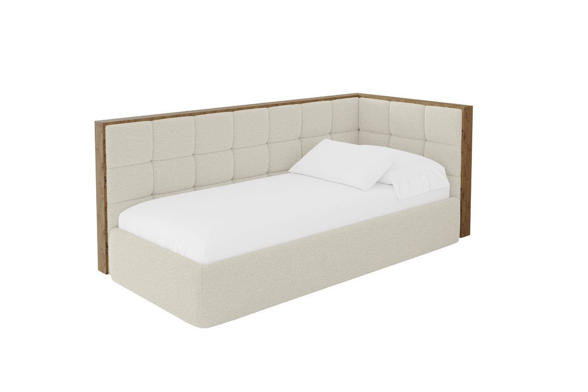 Łóżko młodzieżowe SOVY Bouclé lewostronne, Beżowy - Quelle 02 / 80x200 cm / Z materacem
