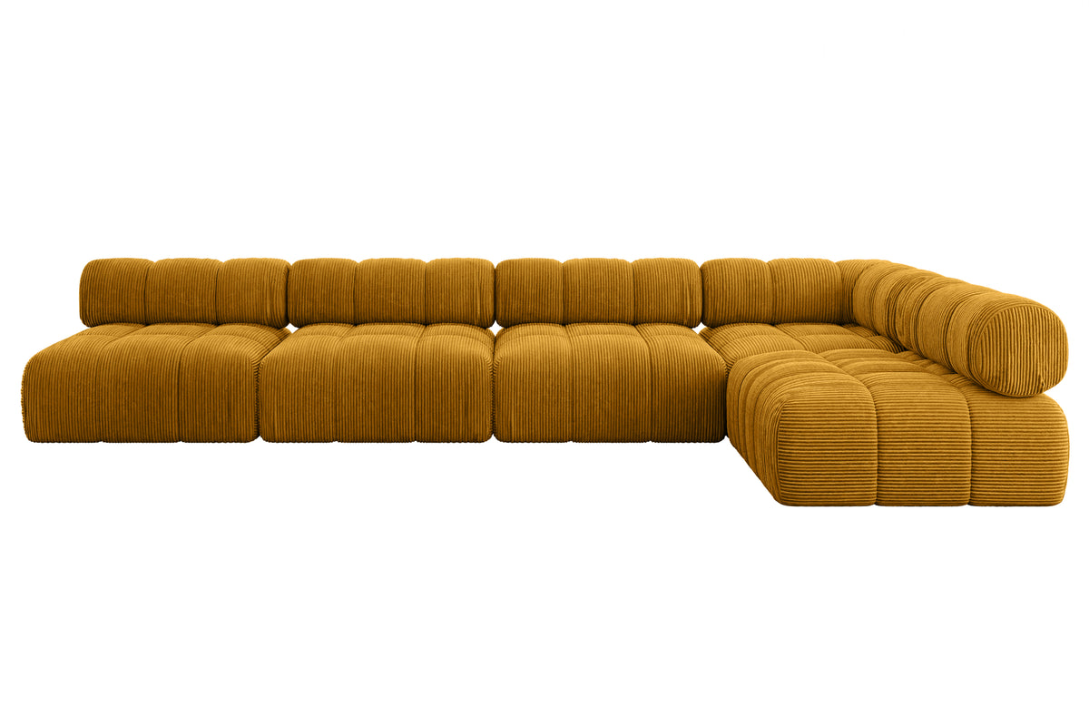 Ecksofa SAMARO-L3 Cord, Senfgelb - Poso 42 / Ottomane Rechts / Ohne Schlaffunktion