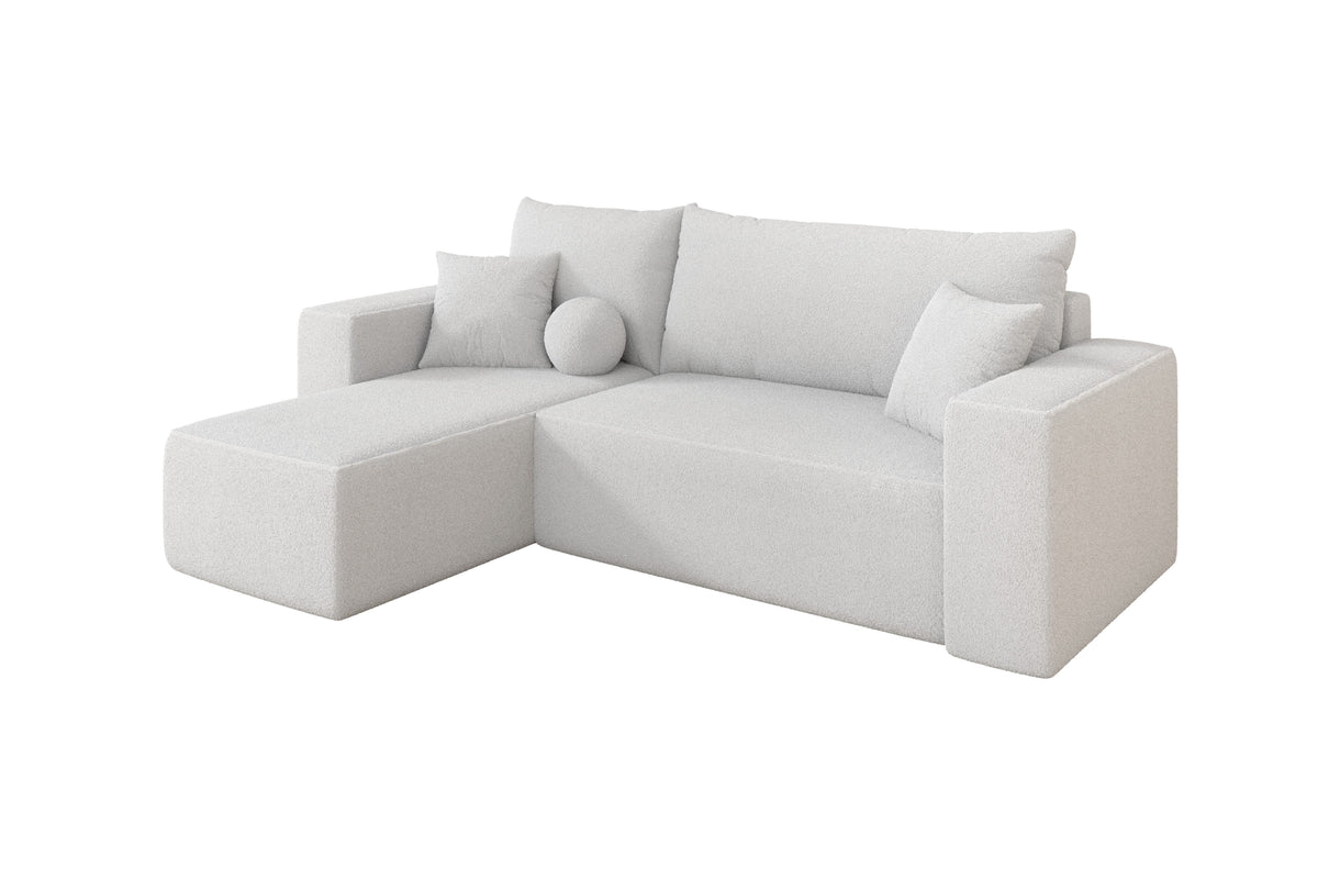 Ecksofa SENO-L Bouclé, Weiß - Quelle 01 / Ottomane Links / Mit Schlaffunktion