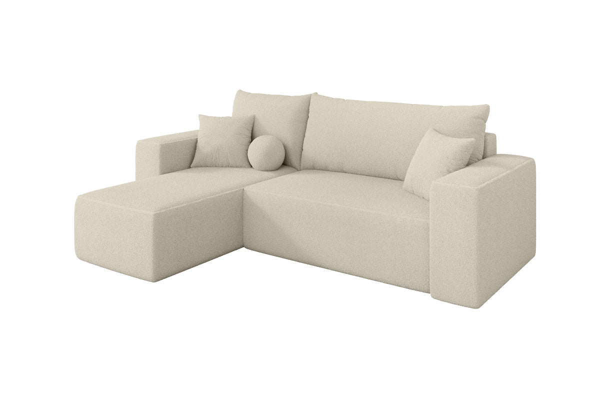 Ecksofa SENO-L Bouclé, Beige - Quelle 02 / Ottomane Links / Mit Schlaffunktion