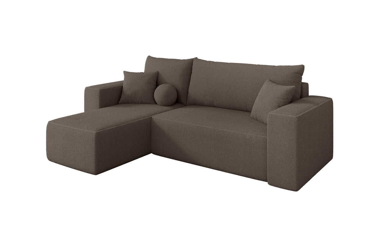 Ecksofa SENO-L Bouclé, Braun - Quelle 20 / Ottomane Links / Mit Schlaffunktion