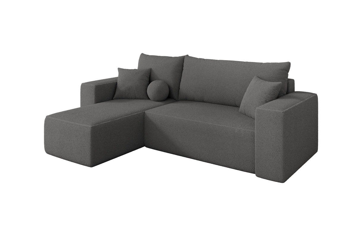 Ecksofa SENO-L Bouclé, Grau - Quelle 92 / Ottomane Links / Mit Schlaffunktion