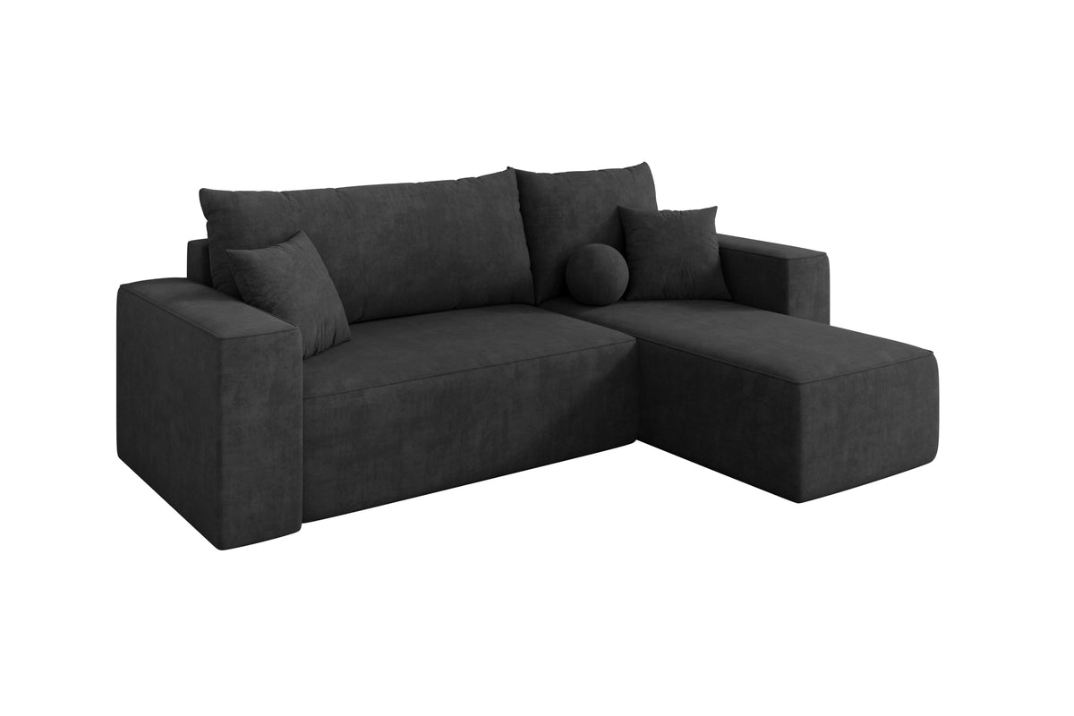 Narożnik SENO-L welur, Ciemnoszary - Dream Velvet 202.13 / Otomana z prawej / Z funkcją spania