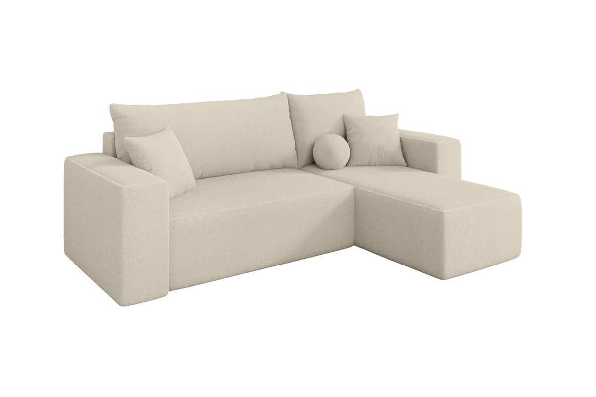 Ecksofa SENO-L Bouclé, Beige - Quelle 02 / Ottomane Rechts / Mit Schlaffunktion