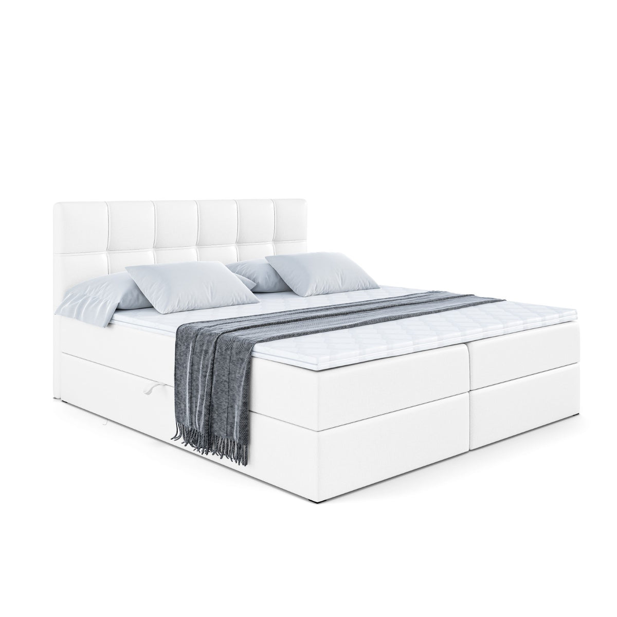Łóżko boxspring MARCE ekoskóra, Biały - Soft 17 / 120x200 cm / H4