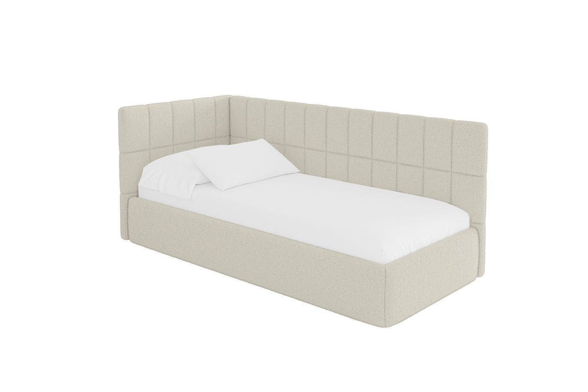 Łóżko młodzieżowe TULY Bouclé prawostronne, Beżowy - Quelle 02 / 80x200 cm / Z materacem