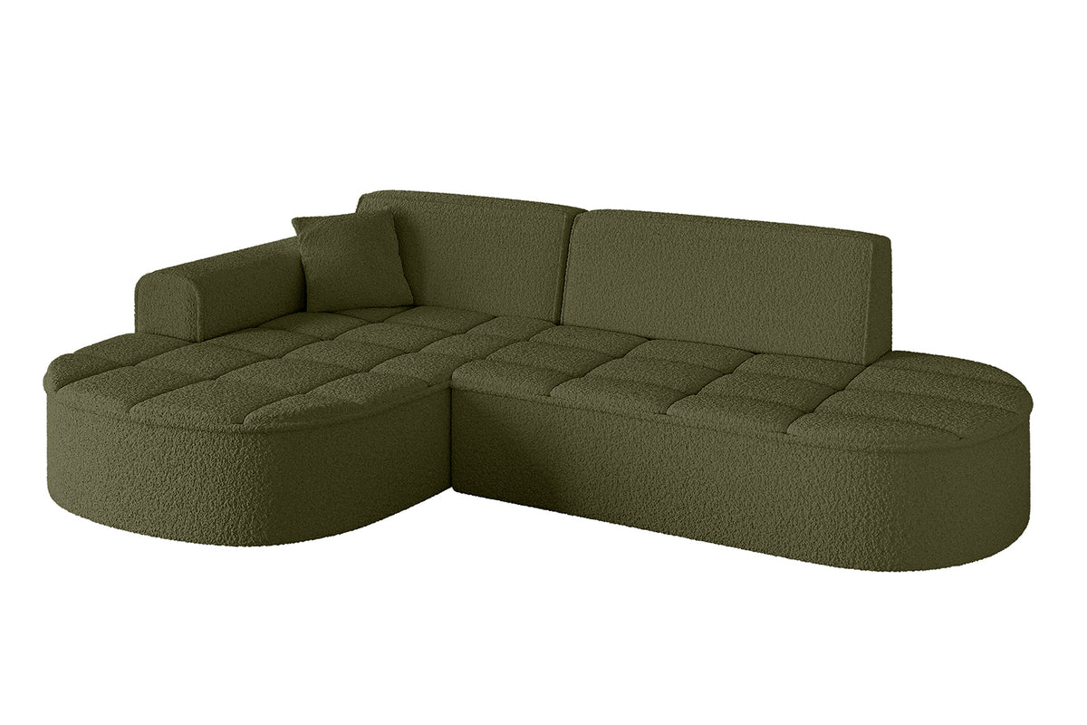 Ecksofa TARO-L1 Bouclé, Grün - Quelle 38 / Ottomane Links / Ohne Schlaffunktion