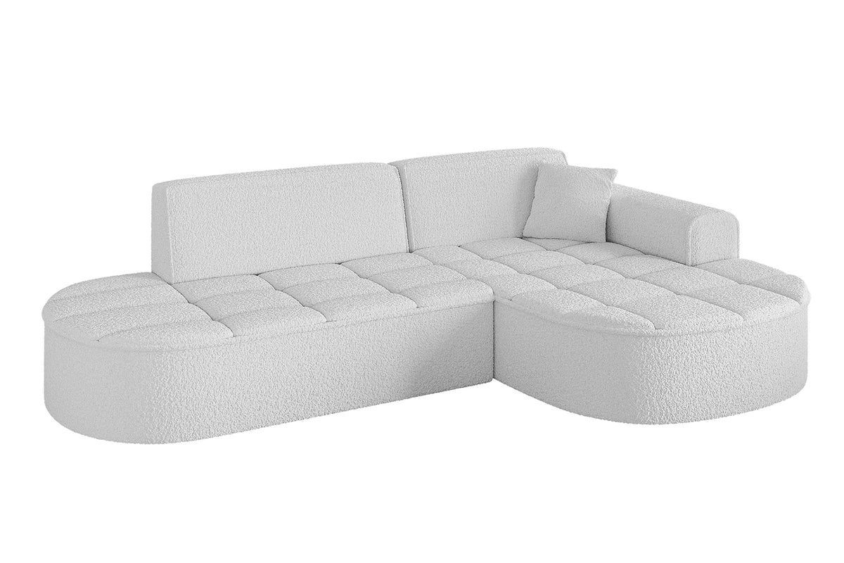 Ecksofa TARO-L1 Bouclé, Weiß - Quelle 01 / Ottomane Rechts / Ohne Schlaffunktion