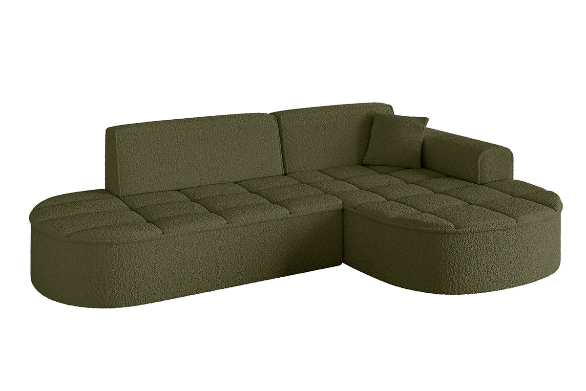 Ecksofa TARO-L1 Bouclé, Grün - Quelle 38 / Ottomane Rechts / Ohne Schlaffunktion