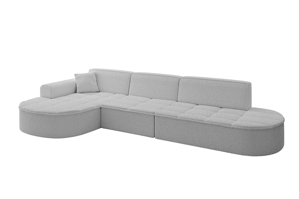 Ecksofa TARO-L2 Bouclé, Hellgrau - Quelle 83 / Ottomane Links / Ohne Schlaffunktion