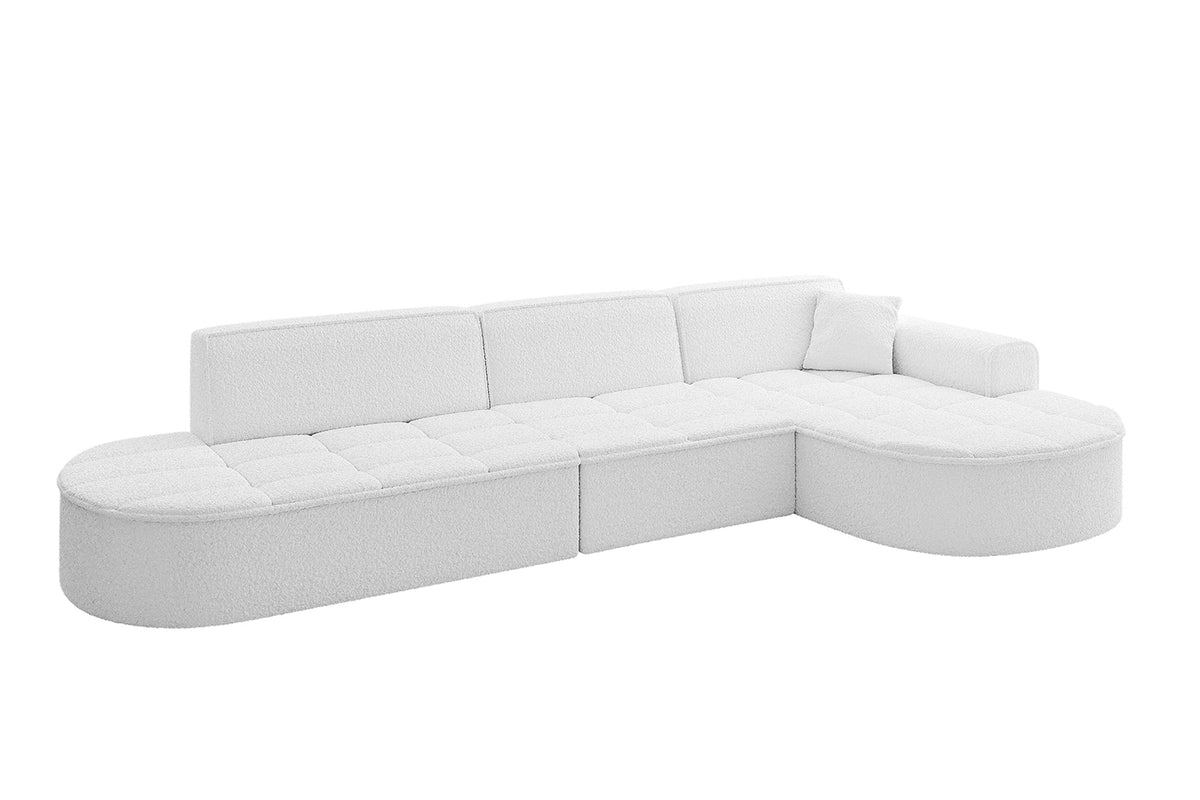 Ecksofa TARO-L2 Bouclé, Weiß - Quelle 01 / Ottomane Rechts / Ohne Schlaffunktion