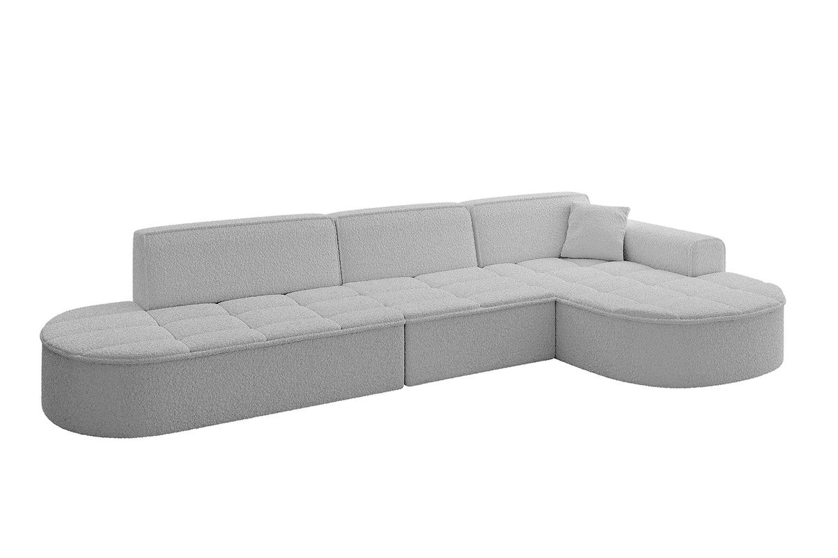 Ecksofa TARO-L2 Bouclé, Hellgrau - Quelle 83 / Ottomane Rechts / Ohne Schlaffunktion