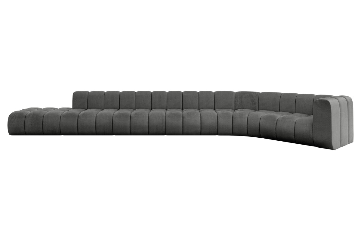 Ecksofa TILMO-L3 Samt, Dunkelgrau - Monolith 92 / Ottomane Rechts / Ohne Schlaffunktion