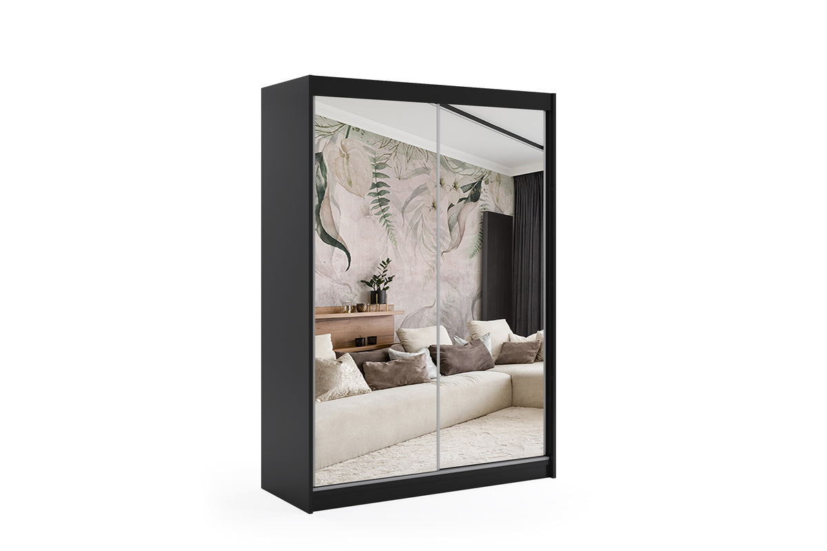 Schwebetürenschrank DEBI, Schwarz / 120 cm x 61 cm x 216 cm / Ohne LED