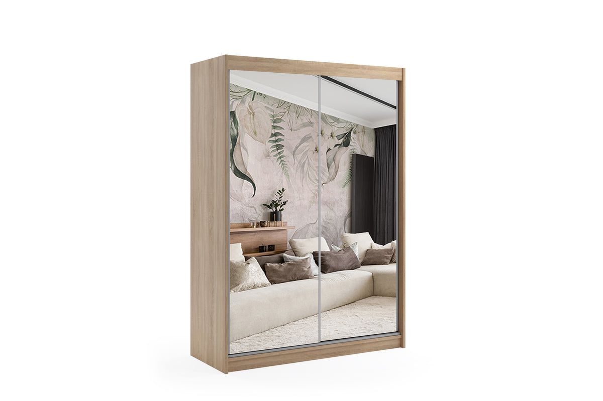 Schwebetürenschrank DEBI, Sonoma / 120 cm x 61 cm x 216 cm / Ohne LED