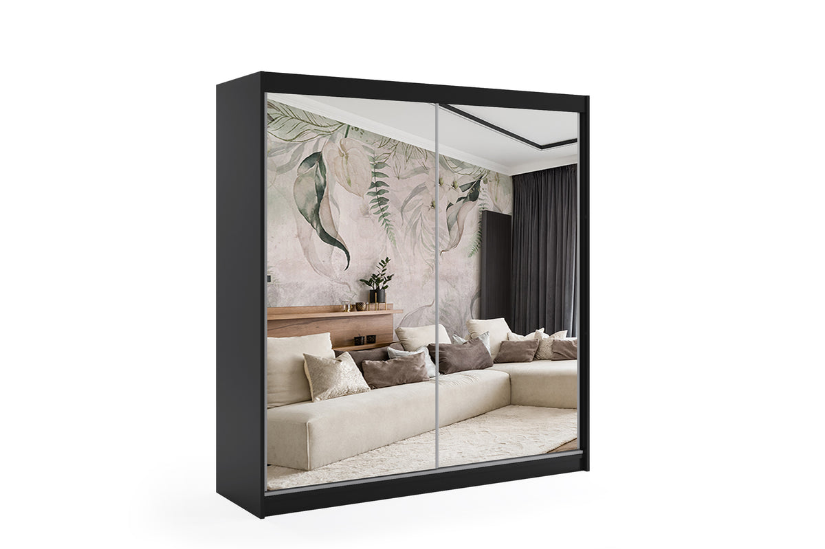 Schwebetürenschrank DEBI, Schwarz / 200 cm x 61 cm x 216 cm / Ohne LED