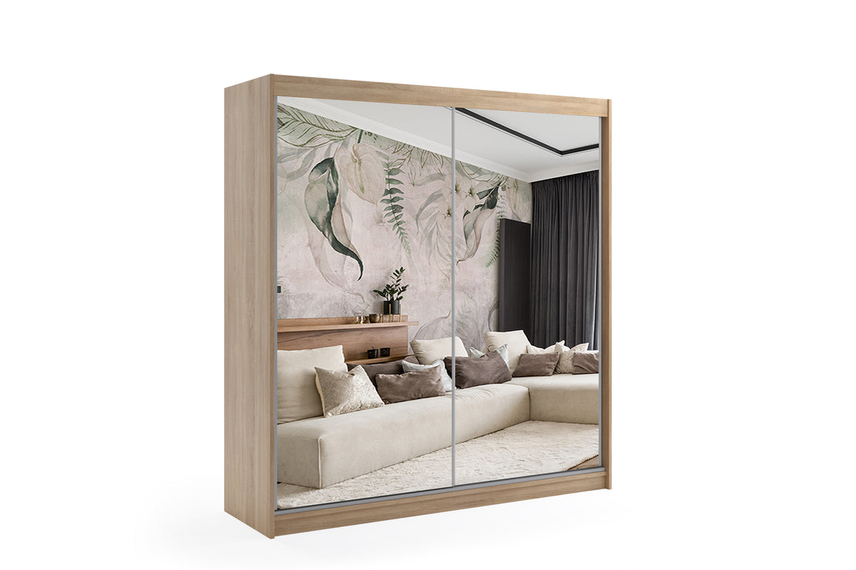 Schwebetürenschrank DEBI, Sonoma / 200 cm x 61 cm x 216 cm / Mit LED